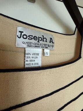 Joseph A. Cream Striped Knit Top with Black Trim